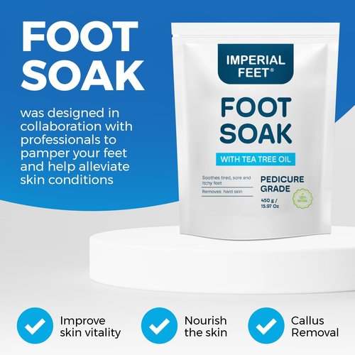 Epsom Salt Foot Soak w Tea Tree for Foot Bath (PEDICURE GRADE) - Toenail Repair, and Fungus Athletes Foot, Softens Calluses, Tired Feet, Nail Discoloration Foot Soak Salts, Smelly Foot Therapy16oz