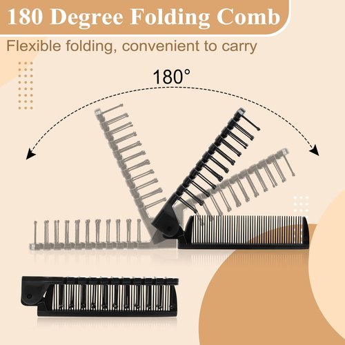 Foldable Hair Combs in Bulk, Individually Wrapped for Women and Men, Sturdy Double Tooth Hair Pocket Comb, Suitable for Travel Hotel Homeless Shelter Charity Church Black (7.8 inch, Count, 120)