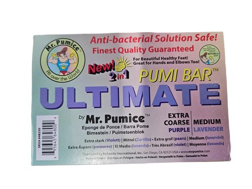 Mr. Pumice Ultimate PUMI Bar: 2-in-1 Dual-Grit (Medium + Coarse) Callus Remover, Pedicure Stone & Ped File Scrubber for Smooth Feet and Heels, (12-Count Display Box)