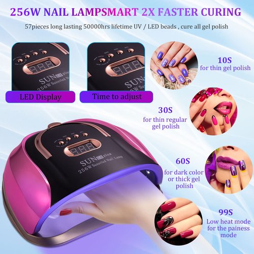 MUSERAY UV LED Nail Light, 256W High Power Gel Light, 4 Timer Settings and Professional Manicure Lamp with Automatic Sensor (Comes with 9 Free Gifts)