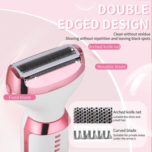 Beanify Wet & Dry Electric Razorfor Women Men,4 in 1 Rechargeable Led Display Electric Shaver and Facial Hair Remover,Painless Ladies Body Razors for Nose Face Body Leg Bikini Arm Hair