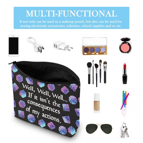 GJTIM DandD Gift Role Playing Games Gift Dice Pouch DandD Accessory Pouch Bag Games Makeup Bag for RPG Gamer (My Actions Bag)
