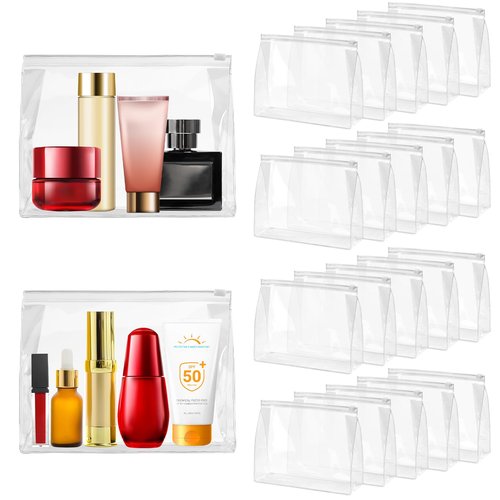 Ohuimrt 24 PCS Mini Clear Makeup Bags Bulk 7.9" x 5.9"x 2" Small Waterproof Travel Toiletry Bags Plastic Organizer Pouches with Zipper for Cosmetics, Swimsuit, Bikini, Women Men Vacation