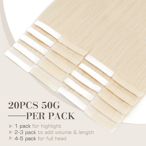 S-noilite Tape in Hair Extensions Human Hair,16 inch Upgraded Double Needle Human Hair Tape in Extensions Seamless Invisible Tape in Hair Extensions Human Hair 50g 20pcs(#60 Platinum Blonde)