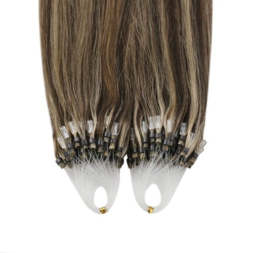 YoungSee Micro Hair Extensions Human Hair Brown Highlight Micro Ring Hair Extensions Dark Brown Highlight Blonde Micro Link Hair Extensions Human Hair Bead Hair Extensions Real Human Hair 18In 50s 50g