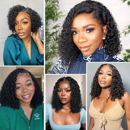 Ablvari Curly Bob Wig Human Hair Water Wave 4x4 Lace Closure Glueless Wear and Go Bob Curly Wigs Pre Plucked Pre Cut Short Bob Wig Curly Human Hair Natural Hairline for Beginner Friendly 12 Inch