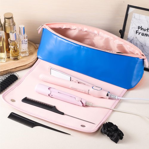 Sadnyy Hair Tools Travel Bag and Heat Resistant Mat 2-in-1 Hot Hair Tools Organizer for Curling Flat Irons Straighteners Portable Hairstylist Travel Bag Women Haircare Accessories, 16.1''x5.1''x4.3''