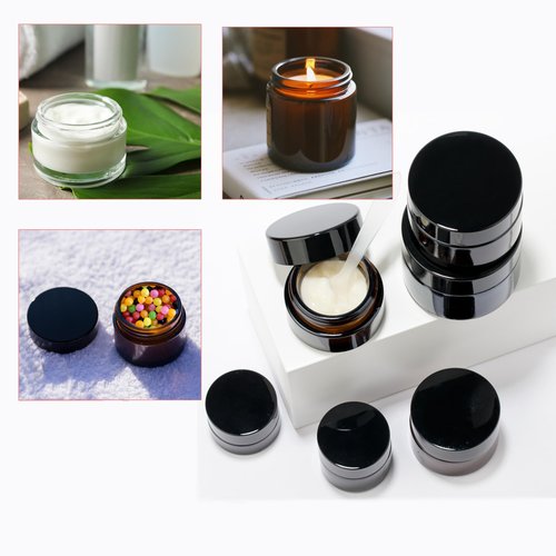 12 Pack 60g/2oz Amber Glass Jars Empty Cosmetic Containers with Inner Liners Round Airtight with Lids For Slime Beauty Products Cosmetic Lotion Powders Ointments and Mini Candles