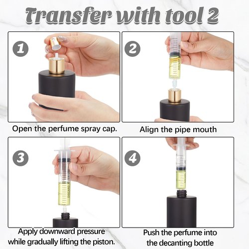 Teenyyou 6 Pack 50 ml Glass Perfume Bottles and Refill Tools Set, Travel Perfume Atomizer Spray Bottles, Portable Empty Refillable Atomizer Decanters with Dispenser Transfer Kit (Black)