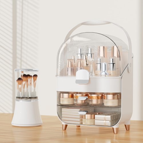 CLBDRESS Makeup Organizer Skincare Organizers, Make up Organizer for Vanity, Cosmetic Display Cases with Transparent Cover, Cosmetic Organizer for Bathroom, Dresser, Countertop Organizer, Silver