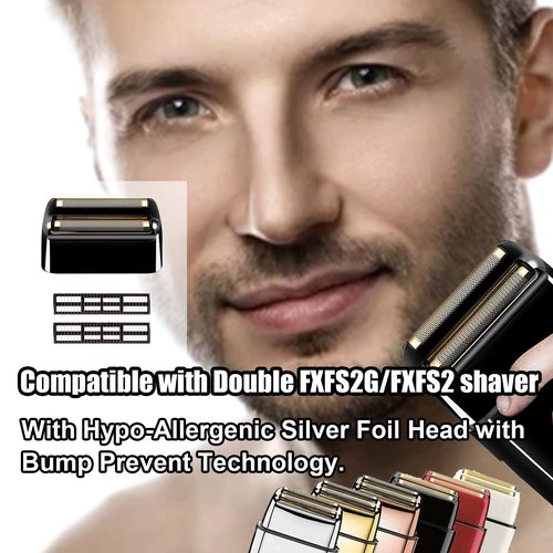 2Pack Shaver Replacement Foil and Cutters compatible with BaBylissPRO Double FXFS2 Metal shaver foil replacement (Black-2PCS)