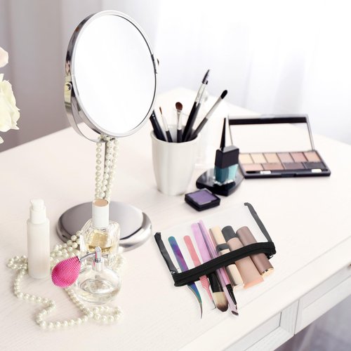 5 Pcs Small Clear Makeup Pouches, Waterproof Cosmetic Bag with Zipper Portable Cosmetic Case Travel Organizer Kit Storage Holder for Purse Lipstick Travel Makeup Bathroom Vacation Organizing (Black)
