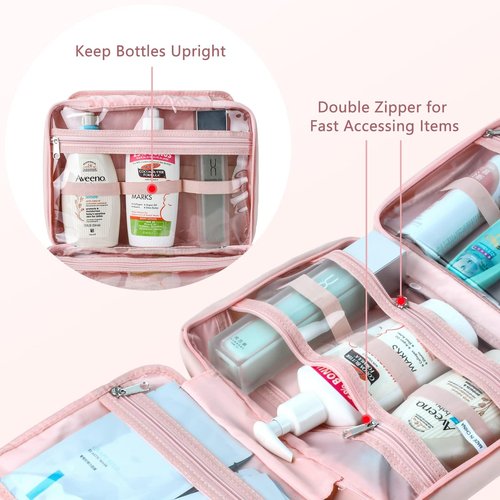 Travel Toiletry Bag,Hanging Toiletry Bags for Traveling Women, Water-resistant Makeup Cosmetic Bag Travel Organizer for Accessories, Shampoo, Full-size Container, Toiletries