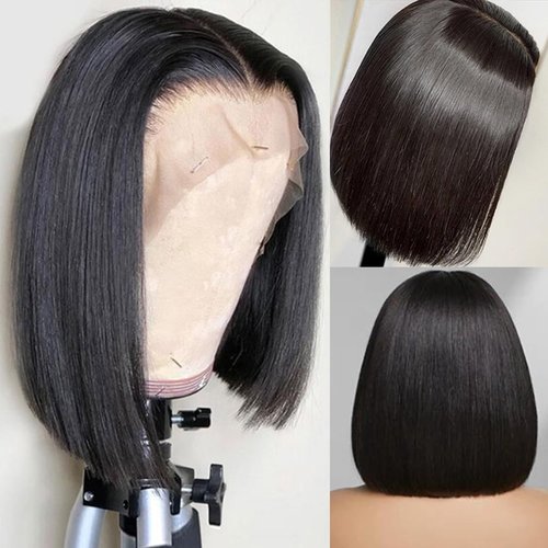 Bob Wig Human Hair 13x4 Frontal Lace Wig Human Hair 180 Density Glueless Pre Plucked with Baby Hair Straight Bob Wigs for Black Women 180% Density Pre Plucked Natural Color 12 inch