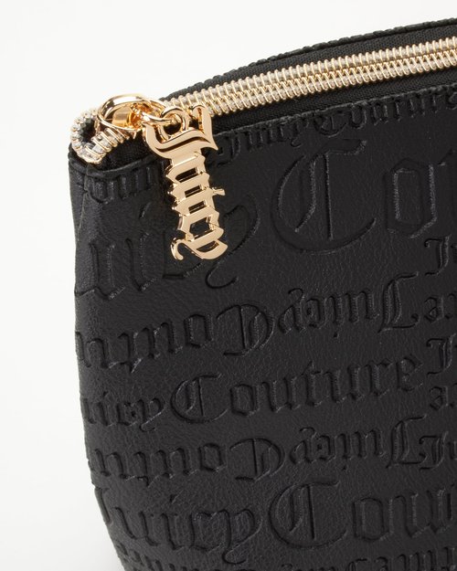 Juicy Couture Black Makeup Bag Cosmetics Organizer Travel Essentials Zip Top Wedge Matte Logo