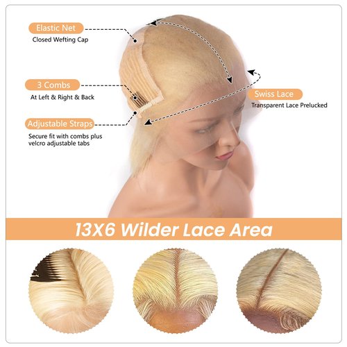 Bob Wig Human Hair 13x6 HD Frontal Lace Wig Real Human Hair 180% Density Straight Blonde 613 Human Hair Wigs for Black Women Glueless Wigs Pre Plucked Blunt Cut Wig 8 Inch