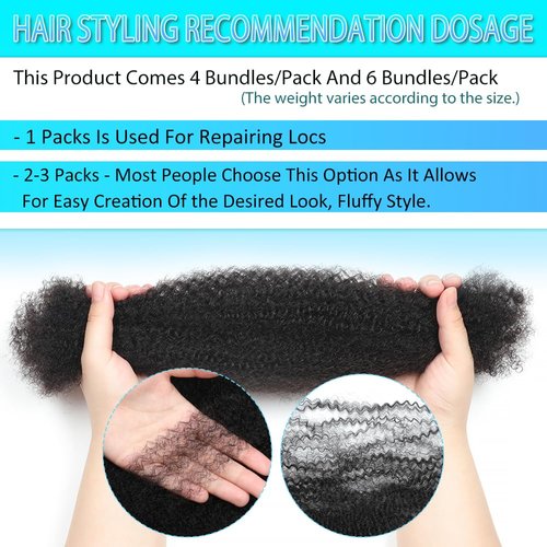 Afro Kinkys Bulk Human Hair 12 Inch Afro Kinky-Curly Human Hair Bulk for Twist Dreadlock Extensions Locs Repair Soft 4C Curly for Braids 4 Bundles 60 Gram 4#