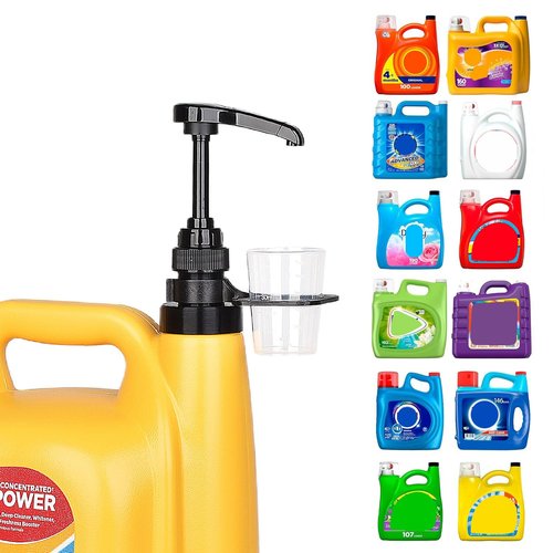 Vent Hole Pump for Liquid Laundry Detergent Bottle Dispenser Pump with Cup Holder and Measuring Cup, Ideal for Laundry Room Accessories Storage Organization, Made to Fit All, 1 Pack, Black