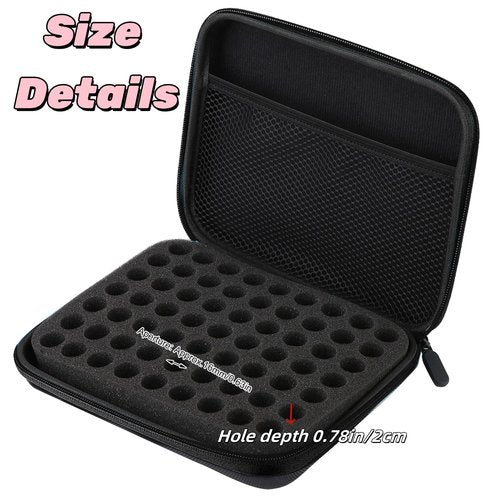 Jerliflyer Essential Oil Storage Bag,1-3ml 63 Slots Portable Aromatherapy Essential Oil Storage Bag Case Collision Proof No Leakage 16mm Aperture Essential Oil Organizer for Travel Outdoor (black)