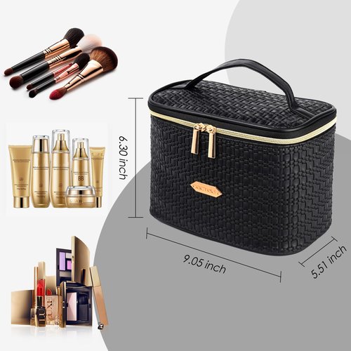 CaCTOUR Make Up Bags for Women,Portable Cosmetic Organizer Bag,Large Makeup Organizer Bag Travel with Brush Storage (Black)