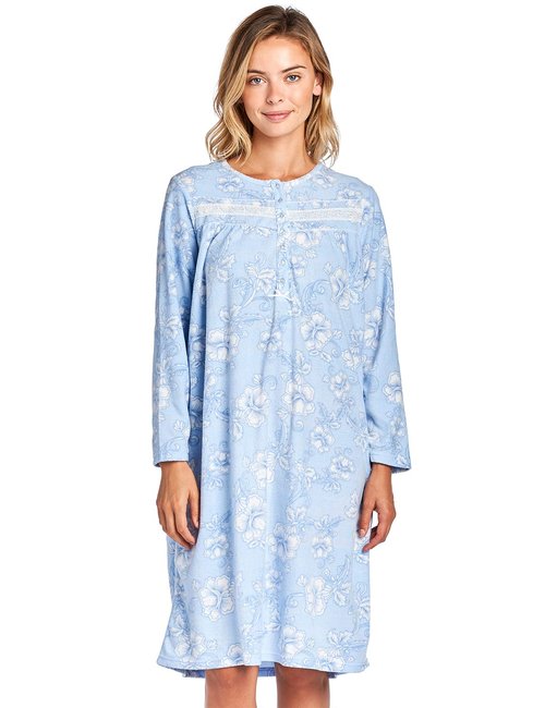 Casual Nights Women's Long Sleeve Printed Micro Fleece Nightgown - Blue - XXX-Large