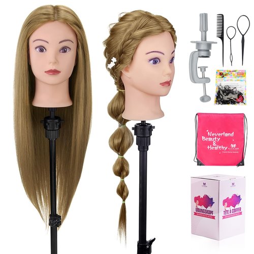 28" Mannequin Head Human Hair, 80% Real Hair Mannequin Head, Cosmetology Manikin Doll Head for Hair Styling Set #27, Training Practice Braiding Head with Table Clamp Suitable for Hair Extensions