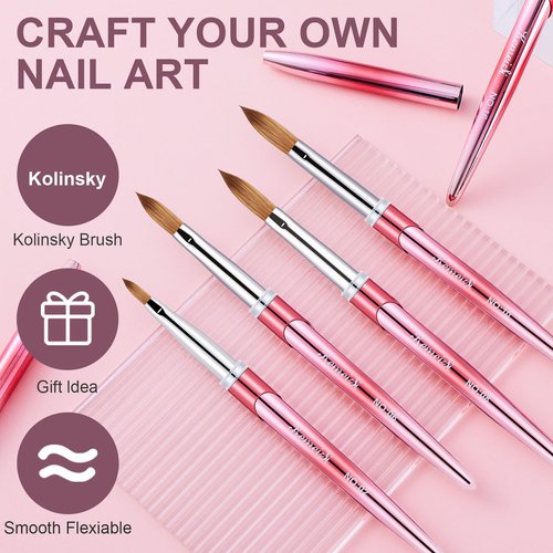 KEMEISI Acrylic Nail Brush Set, Size 02/06/08/10/12/16 Kolinsky Nail Art Brushes for Acrylic Application, Sturdy Handle Oval Shaped Acrylic Powder Nail Design Tools for Professional Manicure DIY Home