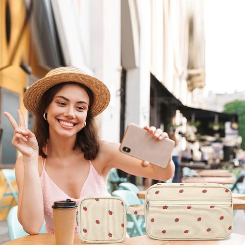 LEDAOU 2Pcs Travel Large Makeup Bag Cosmetic Bag Small Corduroy Makeup Pouch with Zipper Cute Travel Toiletry Essentials for Women Teen Girls