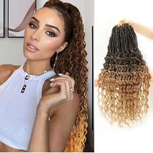 New Faux Locs Crochet Hair 24 Inch 8 Packs Soft Locs Long Deep Waves Goddess Ombre Prelooped Synthetic Dreadlock Extensions (24inch, 1B27)