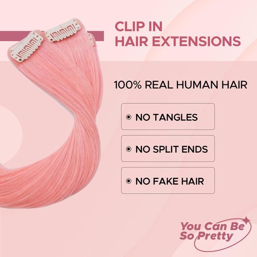 SEGOHAIR Clip in Hair Extensions Real Human Hair for Women, 12 Inch 33g 6pcs, Pink, Straight - Highlight, Add Volume and Length for Daily Wear, Parties, Weddings