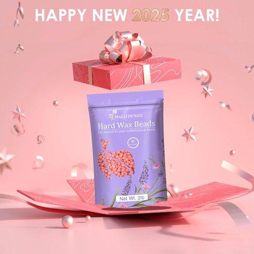 Mallowwax Hard Wax Beads for Hair Removal, 2LB – Premium Hair Removal Wax Refill for Sensitive Skin with Rose Formula, Ideal for Facial and Brazilian Areas