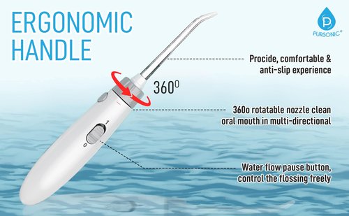 Pursonic OI-200 Professional Water Flosser for Teeth with 3 Nozzles - Bonus Tongue Scraper Multiple Pressure Settings - Electric Flosser Timer and Plaque Removal for Gum Health