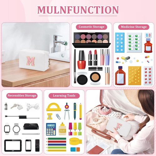 Etercycle Small Personalized Initial Letter Makeup Bag for Women, Cute Waterproof PU Leather Cosmetic Bag Travel Makeup Bag, Makeup Pouch Toiletry Pouch Organizer with Zipper (A, White)