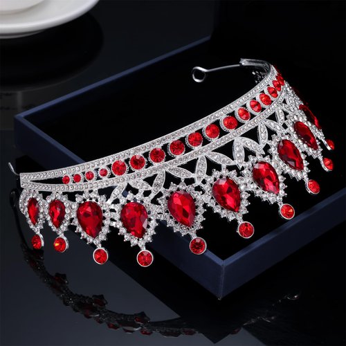 Kamirola Tiaras Princess Crowns for Women and Girls Crystal Headbands for Bridal, Princess for Wedding and Party(TR21) (Silver & Red)
