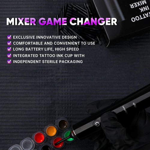 Tattoo Ink Mixer Gun Machine, Mixer Game Changer, 3 Adjustable Speeds Wireless Mixer, Without Continuous Pressing, New Rotary Tattoo Pigment Mixer Set with 100Pcs Mixing Sticks (New Mixer, Black)