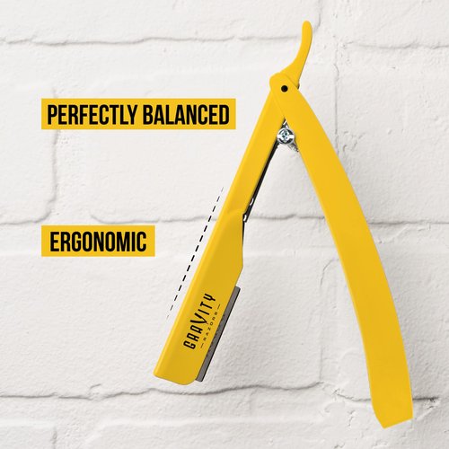 GRAVITY RAZORS Professional Straight Razor Kit – Minimal Exposure, Includes 10 Premium Blades, 2mm Exposed, Yellow