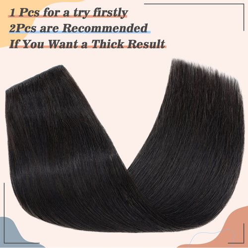 S-noilite Clip in Human Hair Extensions - Real Hair, One Piece/5 Clips, 3/4 Full Head - Thicker, Straight, Soft, 12 Inch/70g (#1B Natural Black)