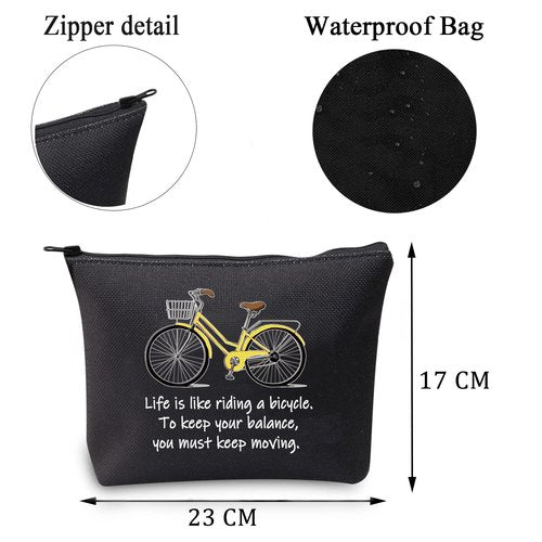 MBMSO Bicycle Gifts Cosmetic Bag Bicycle Makeup Bag Life is Like Riding a Bicycle Zipper Pouch Cyclist Gifts for Women Cycling Toiletry Bag Organizer Case (Life bicycle black)