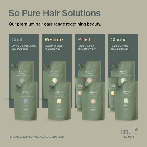 Keune So Pure Polish Shampoo Refill, Smoothing and Anti-Frizz Formula, 13.5 Fl Oz