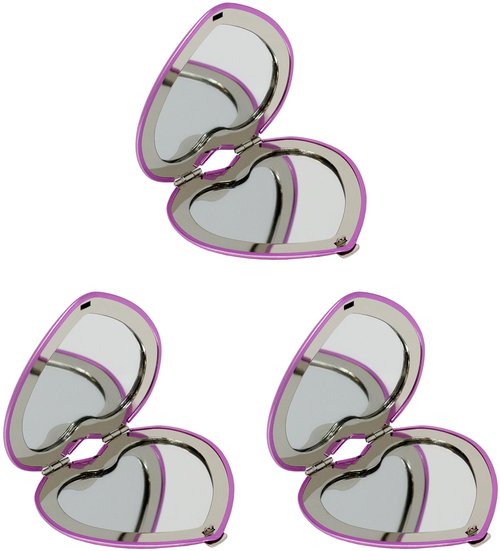 Set of 3 Contemporary Heart-Shaped Compact Mirrors with Reflective Finish (Pink)