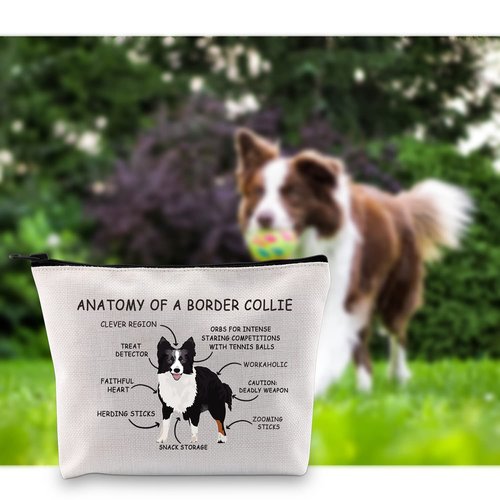 G2TUP Border Collie Dog Lover Gift Anatomy Of A Border Collie Makeup Bag Border Collie Dog Mom Cosmetic Bag Border Collie Owner Gift Animal Lover Travel Bag (Anatomy Of A Border Collie White Bag)
