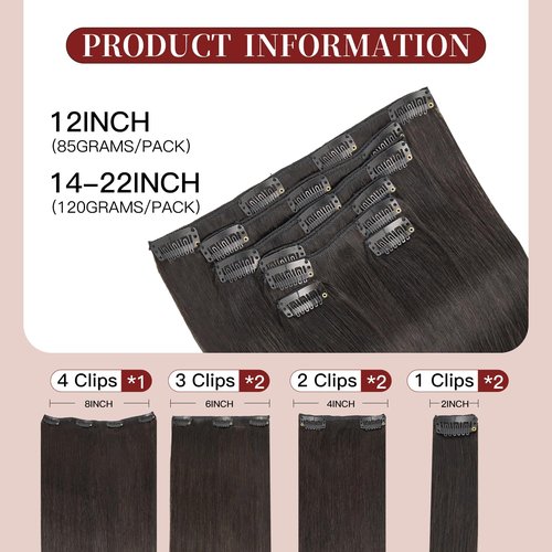LOVELINE Clip in Hair Extensions Real Human Hair, 100% Remy Human Hair Extensions Clip Ins for Women, 7Pcs 12Inch 85g, Natural Black