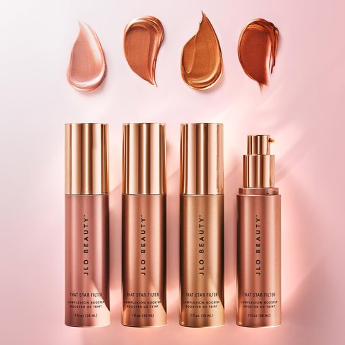 JLO BEAUTY Complexion Booster Highlighter & Bronzer for Face & Body, Lightweight Skin Care Makeup Primer with Vitamin E, Shimmer Skin Tint for Dewy Glow, That Star Filter, Pink Champagne, 1 Fl Oz