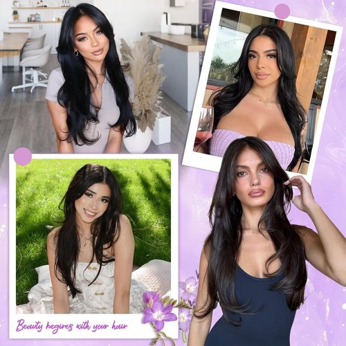 Eawwii Dark Brown Synthetic Hair Toppers for Women with Thinning 3D 360° Cover Clip in Wispy Bangs Upgraded Adjustable Bandage 24 Inch Long Layered
