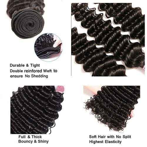 Deep Wave Bundles Human Hair 32 Inch Deep Wave Bundles #1B Natural Black Unprocessed Brazilian Virgin Weave Hair 1 Bundle 50 Gram Per Bundle