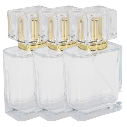 Yinhing Glass Refillable Perfume Bottle, 50ml Refillable Perfume Bottle, Transparent Glass Spray Liquid Empty Atomizer Container (Gold)