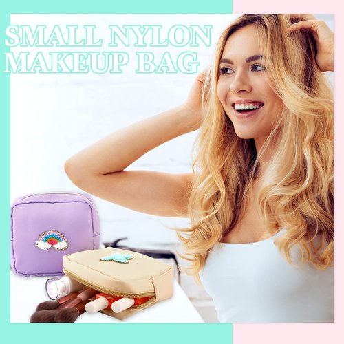 Sumind 9 Pieces Nylon Mini Preppy Makeup Bag Chenille Letter Cosmetic Bag Travel Small Makeup Pouch Bag Toiletry Bag with Zipper for Women 9 Colors