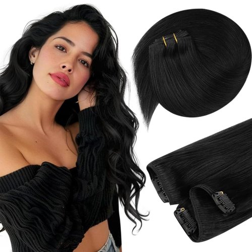 Sunny Hair Clip in Hair Extensions Straight Human Hair Clip in Extensions Remy Clip in Hair Extensions Real Human Hair Extensions Clip ins Natural Black for Women 12inch
