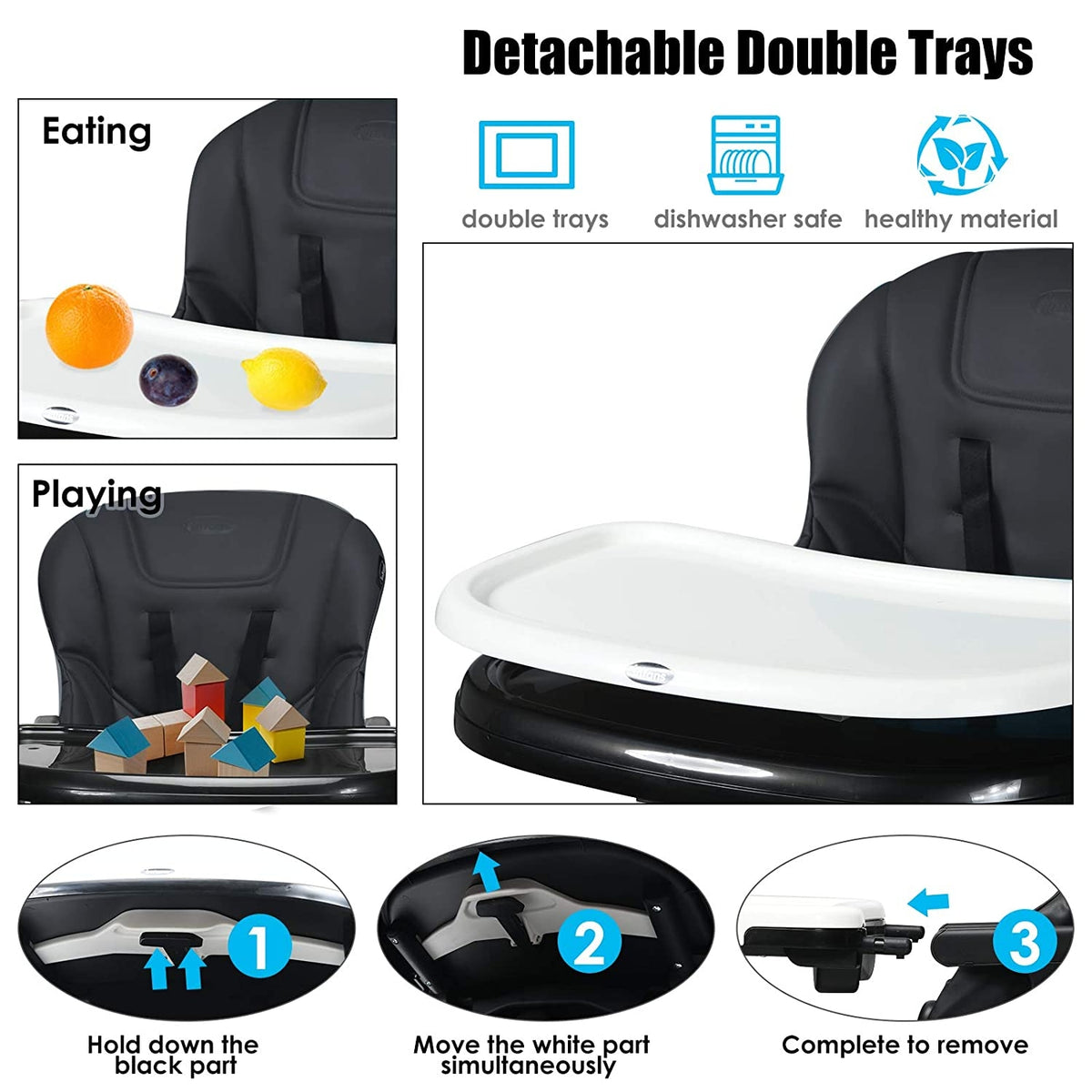 Costway 4-in-1 Baby High Chair Booster Seat Black with Adjustable Height & Recline