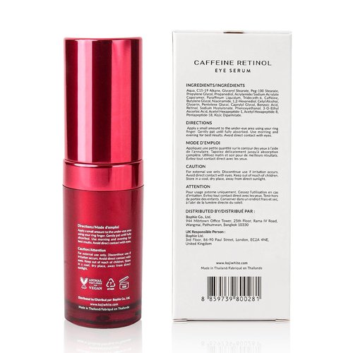 Koji White 3% Caffeine Eye Serum with 0.2% Retinol, Peptides, Hyaluronic Acid & Vitamin C for Puffiness & Dark Circles - Unscented, Vegan, Fragrance-Free 15 ML (0.50 Fl Oz)